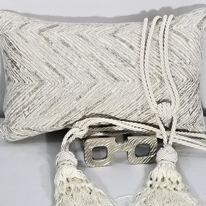 Pier 1 Cream w/Silver Beading & Thread Pillow EUC